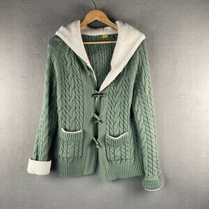 Cabela’s Green Cable Knit Hooded Sweater Jacket Women’s Large